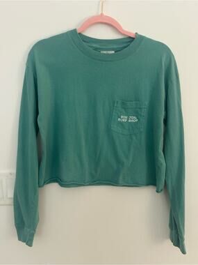 Ron Jon Surf Shop Women’s Small Green Cropped Long Sleeve Tee Coastal Surf